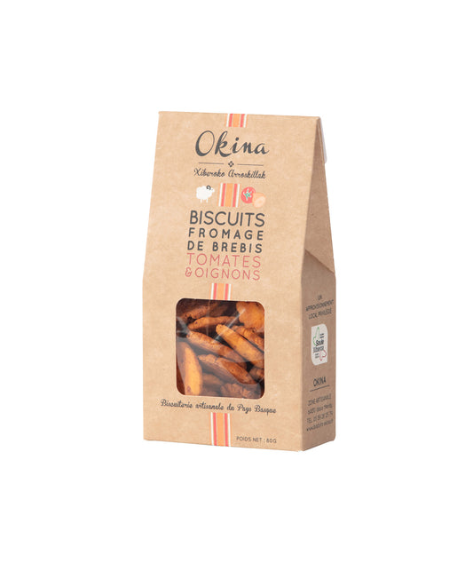 Biscuit au fromage de brebis, tomate et oignons OKINA vue face aux Galeries Lafayette Le Gourmet