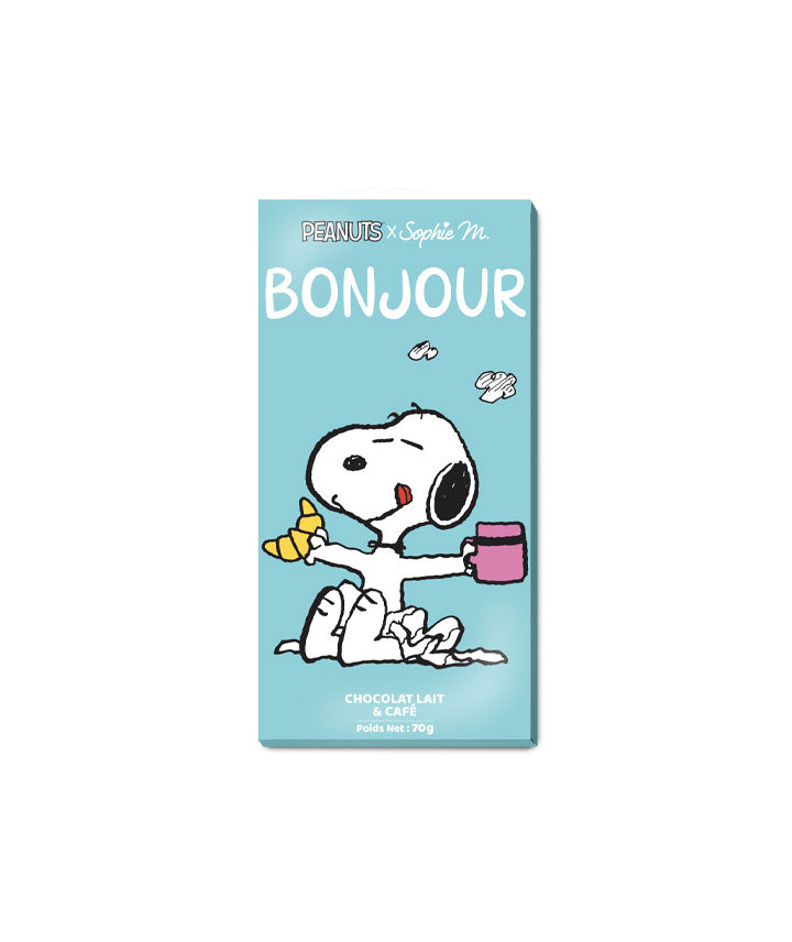 Tablette Snoopy chocolat lait café "Bonjour"
