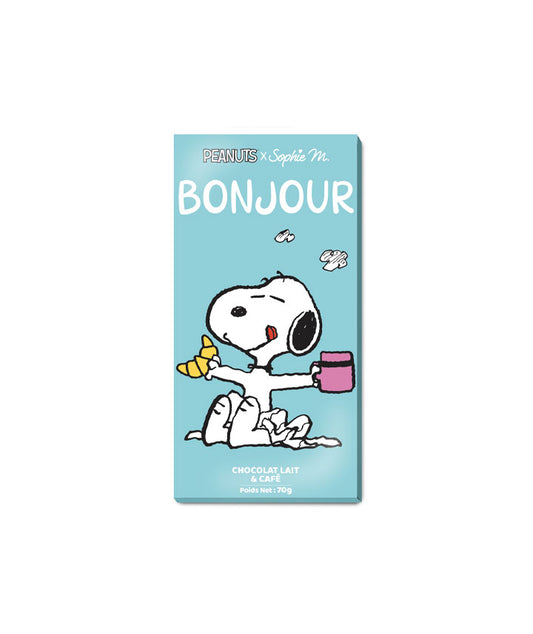 Tablette Snoopy chocolat lait café "Bonjour"