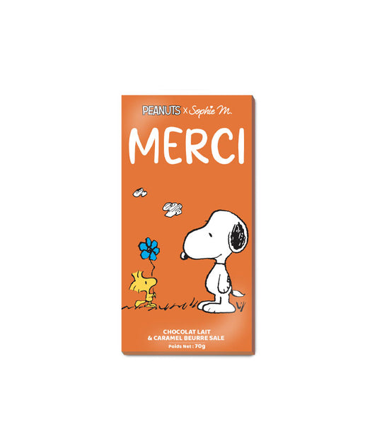 Tablette Snoopy chocolat lait caramel au beurre salé "Merci"