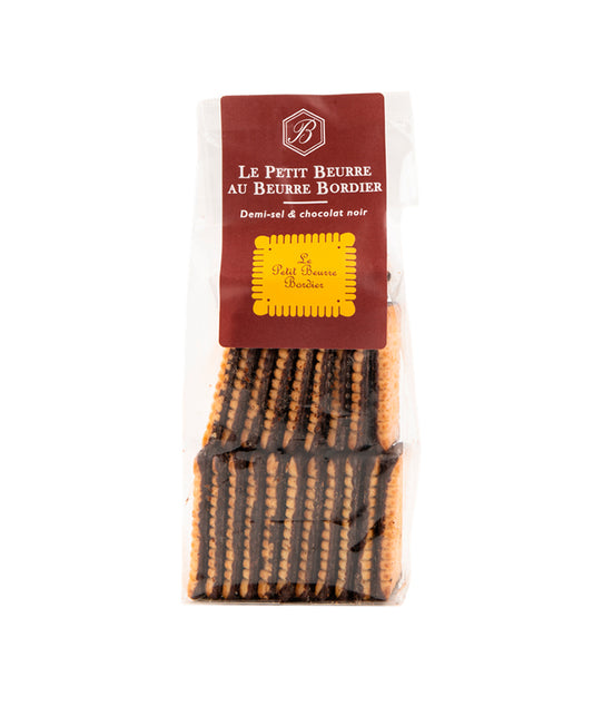 Biscuit le petit beurre au beurre Bordier demi-sel et chocolat noir