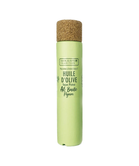 Huile d'olive saveur basilic pignon et ail