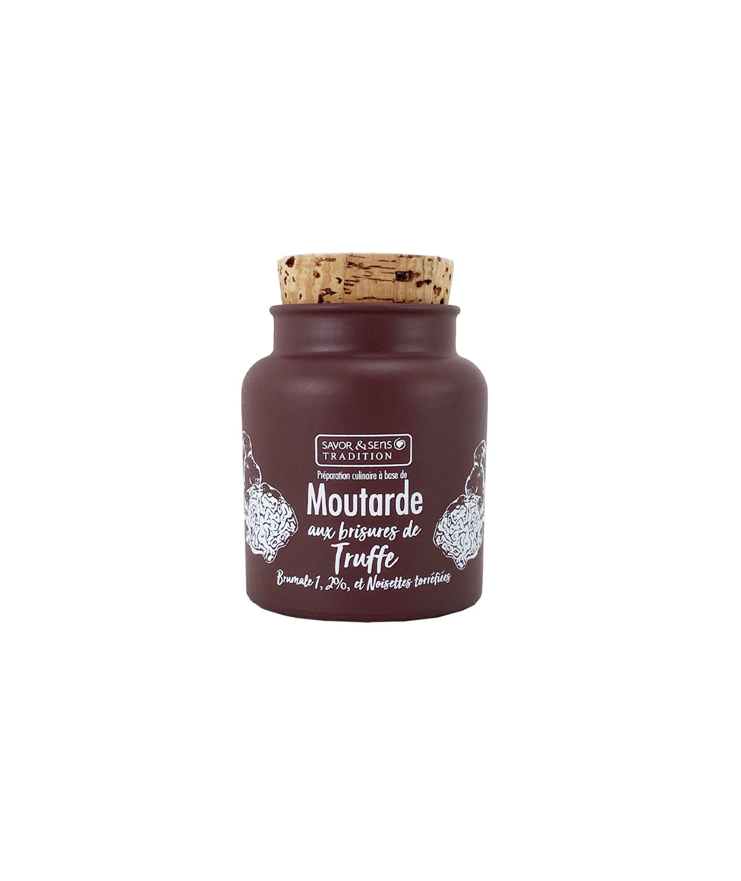 Moutarde traditionnelle brisure de truffe brumale et noisettes torrefiées