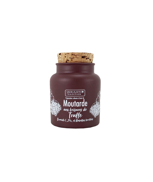 Moutarde traditionnelle brisure de truffe brumale et noisettes torrefiées