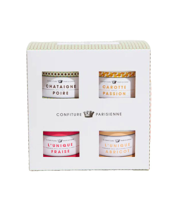 Coffret 4 confitures "Unique abricot - Fraise - Châtaigne poire - Carotte passion"