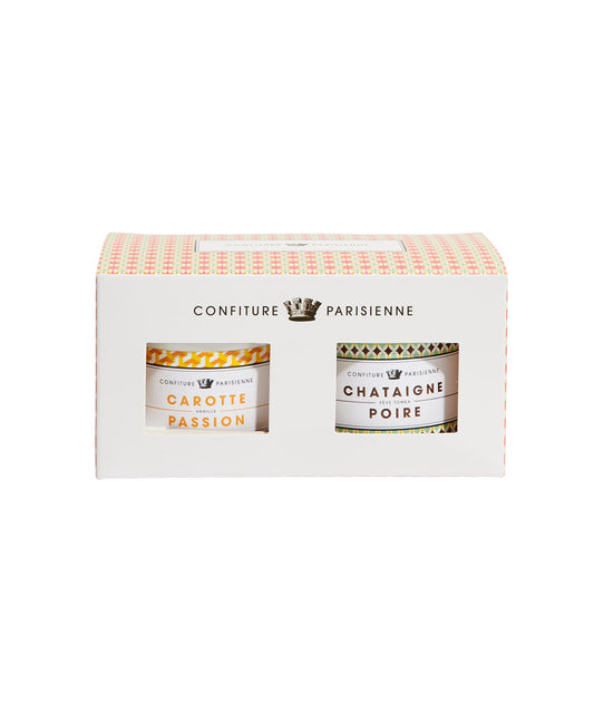 Coffret 2 confitures originale "Carotte passion - Chataigne poire"