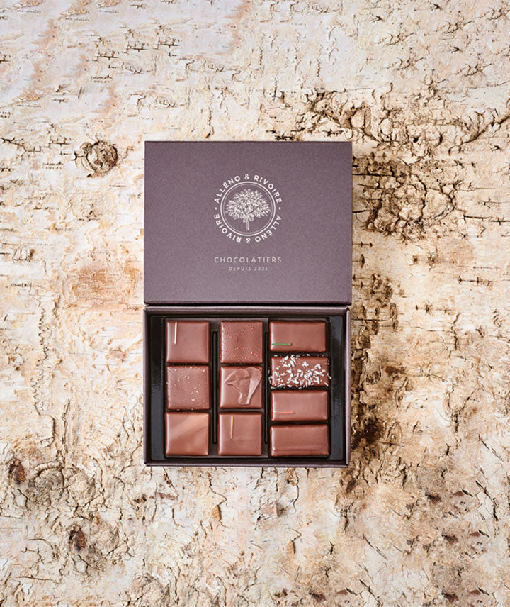 Coffret 4 pralinés et 6 ganaches - Chocolat noir