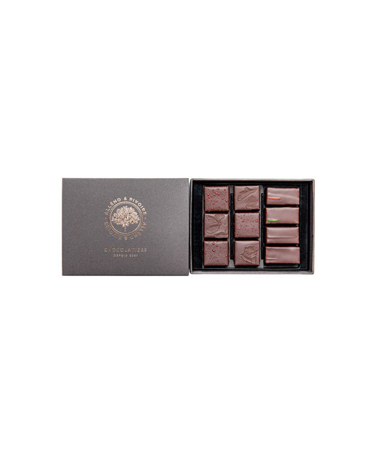 Coffret 4 pralinés et 6 ganaches - Chocolat noir