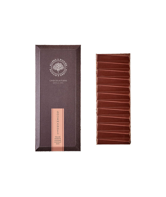 Tablette chocolat noir et praliné noisette foisonnée
