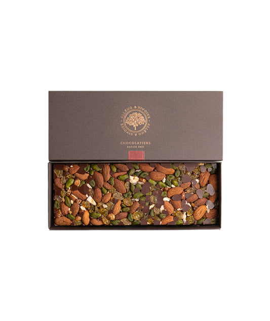 Mendiants chocolat noir et fruits secs torréfiés