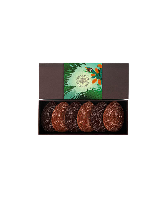 Coffret de 6 oeufs à plat de palmier - Chocolat noir, lait et praliné noisette