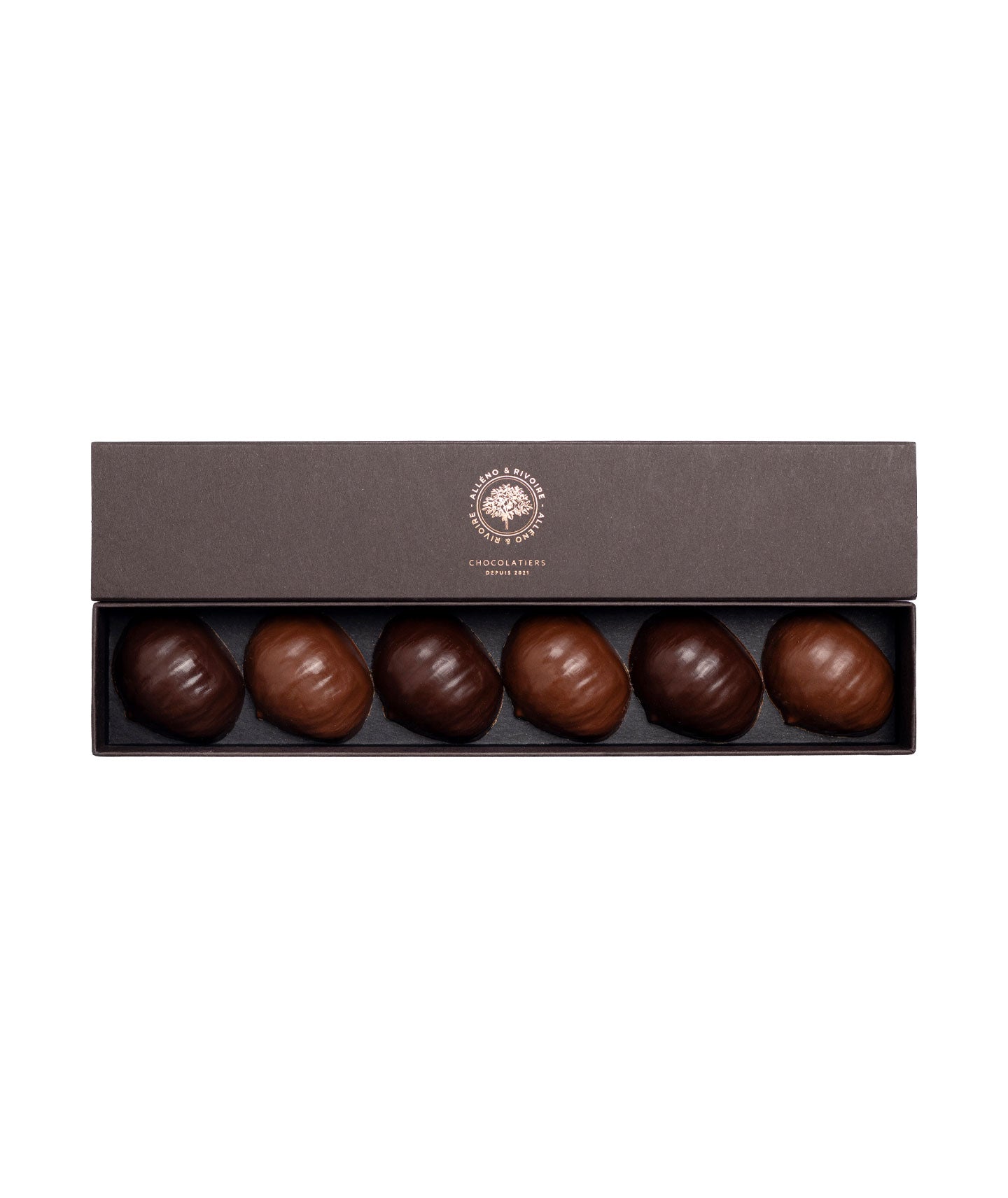 Coffret 6 marrons enveloppés de chocolat noir