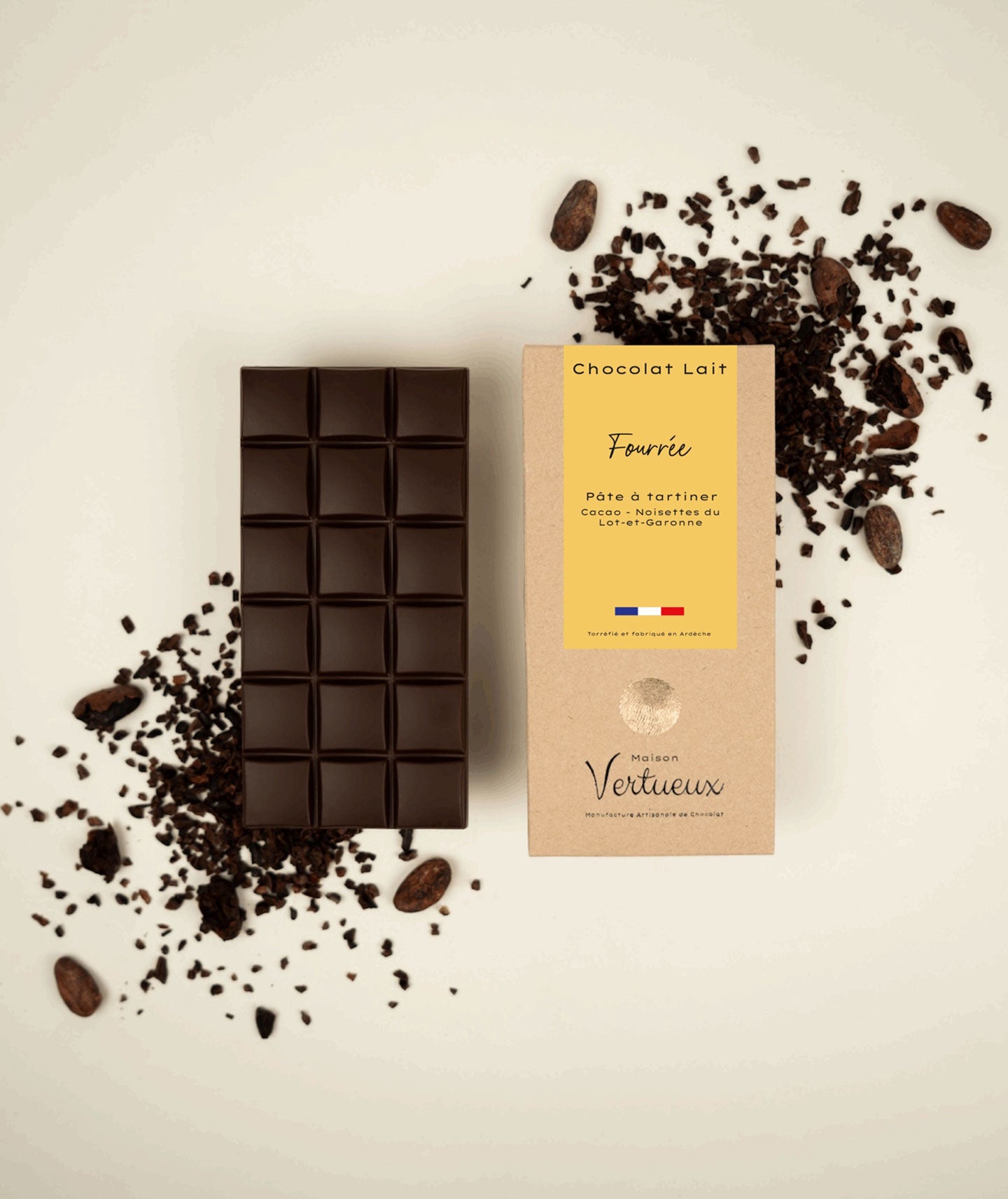 Tablette lait fourrée pâte à tartiner cacao noisette