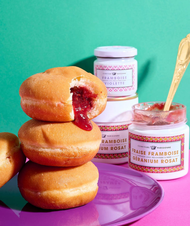 Confiture fraise framboise géranium rosat