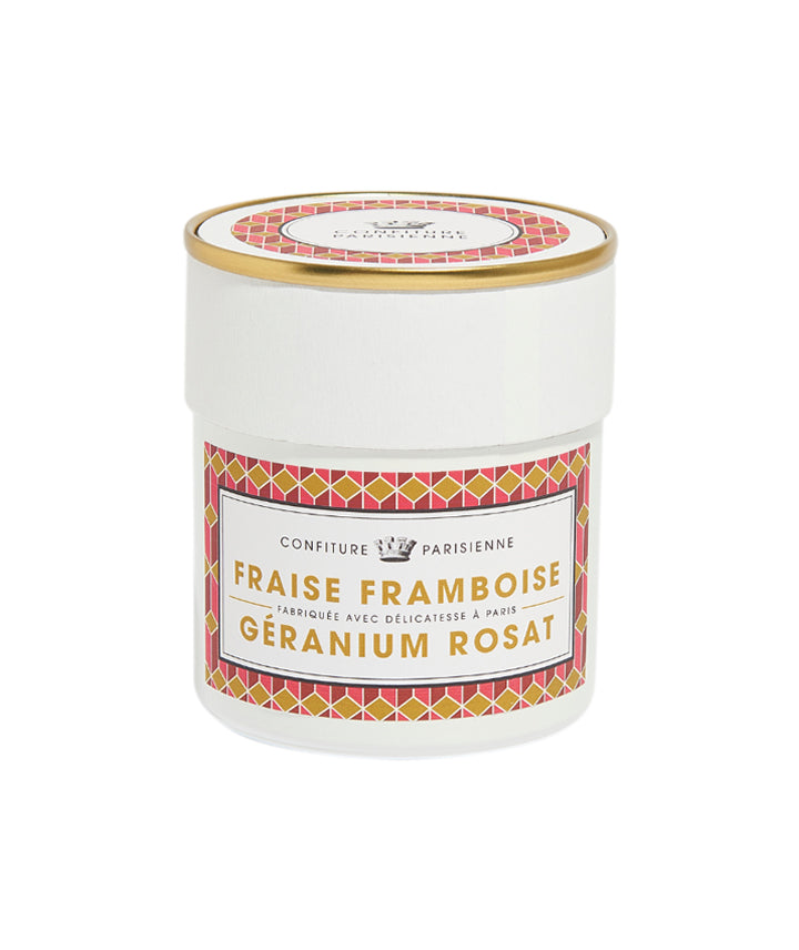 Confiture fraise framboise géranium rosat