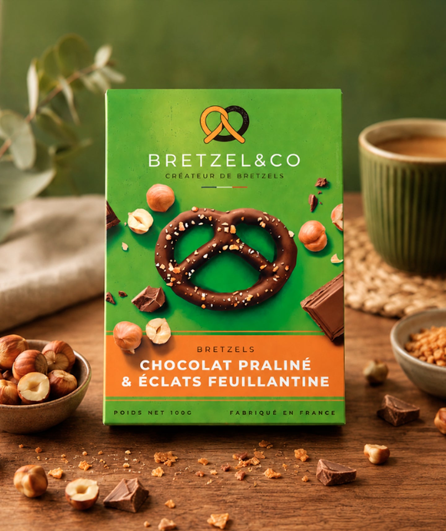 Bretzel chocolat praliné et éclats de feuillantine