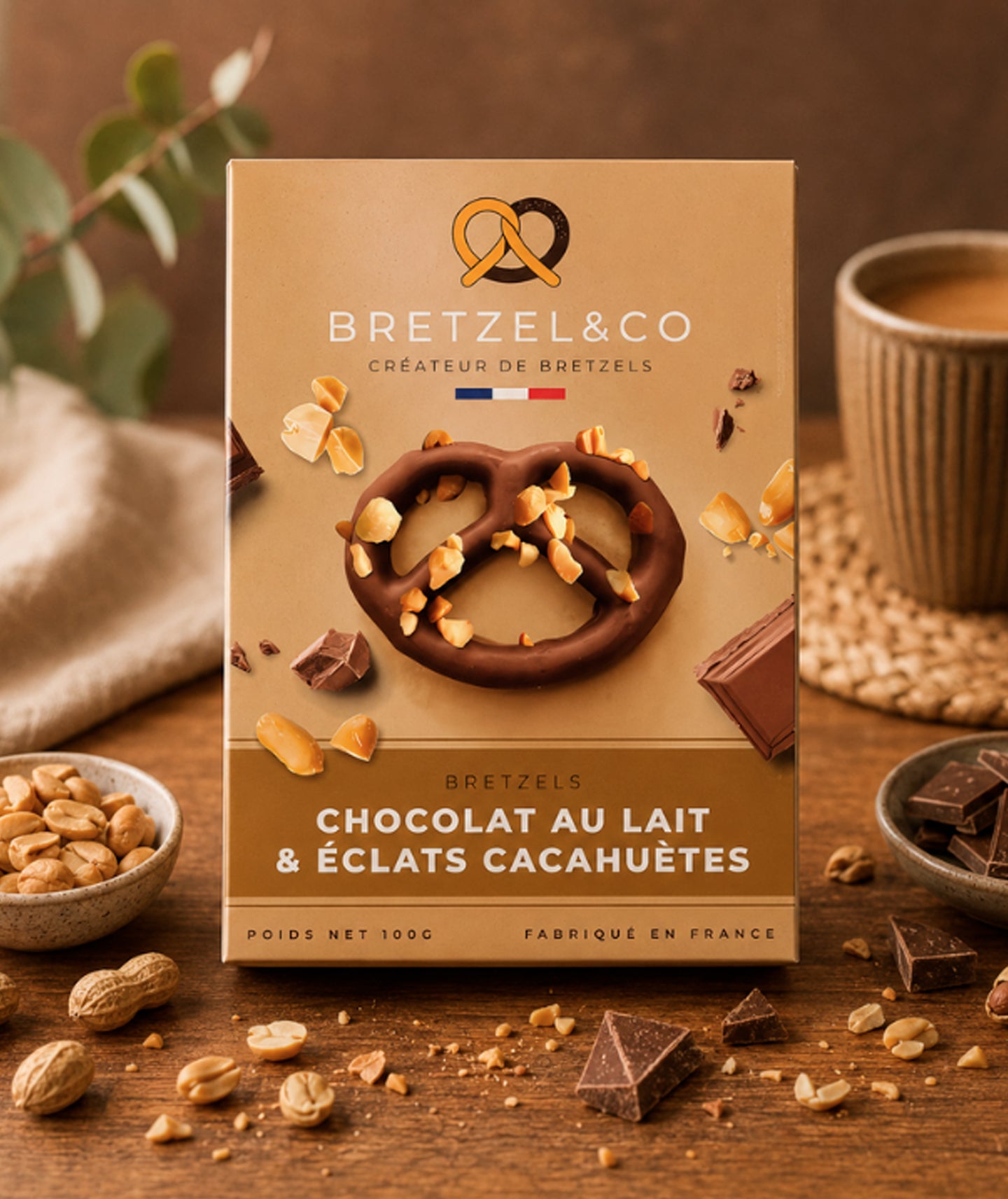 Bretzel chocolat au lait et éclats de cacahuètes
