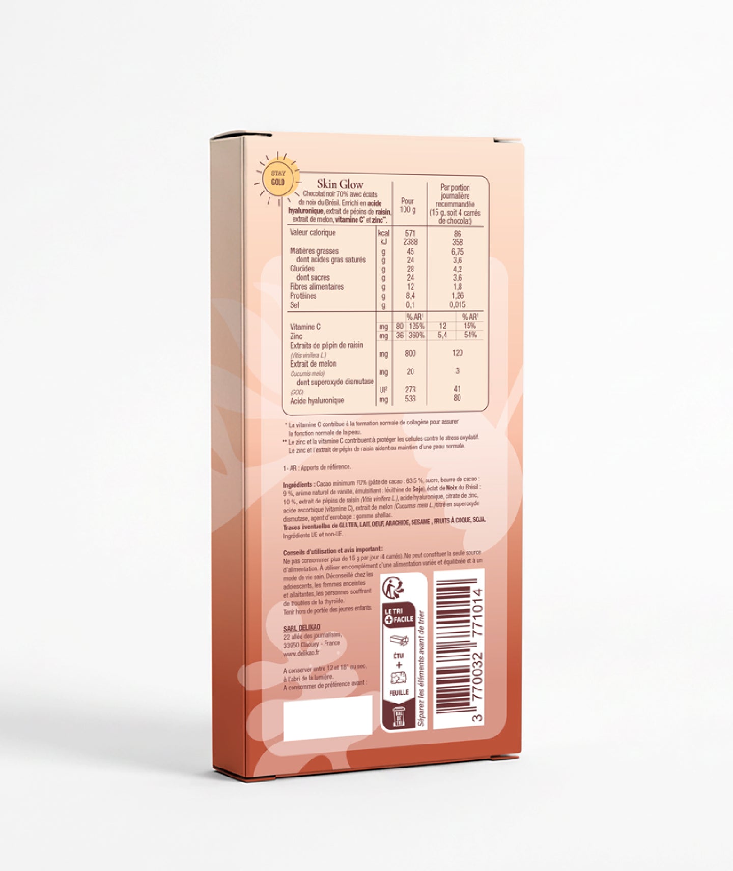 Tablette chocolat noir 70% éclats de noix du Brésil - Skin Glow