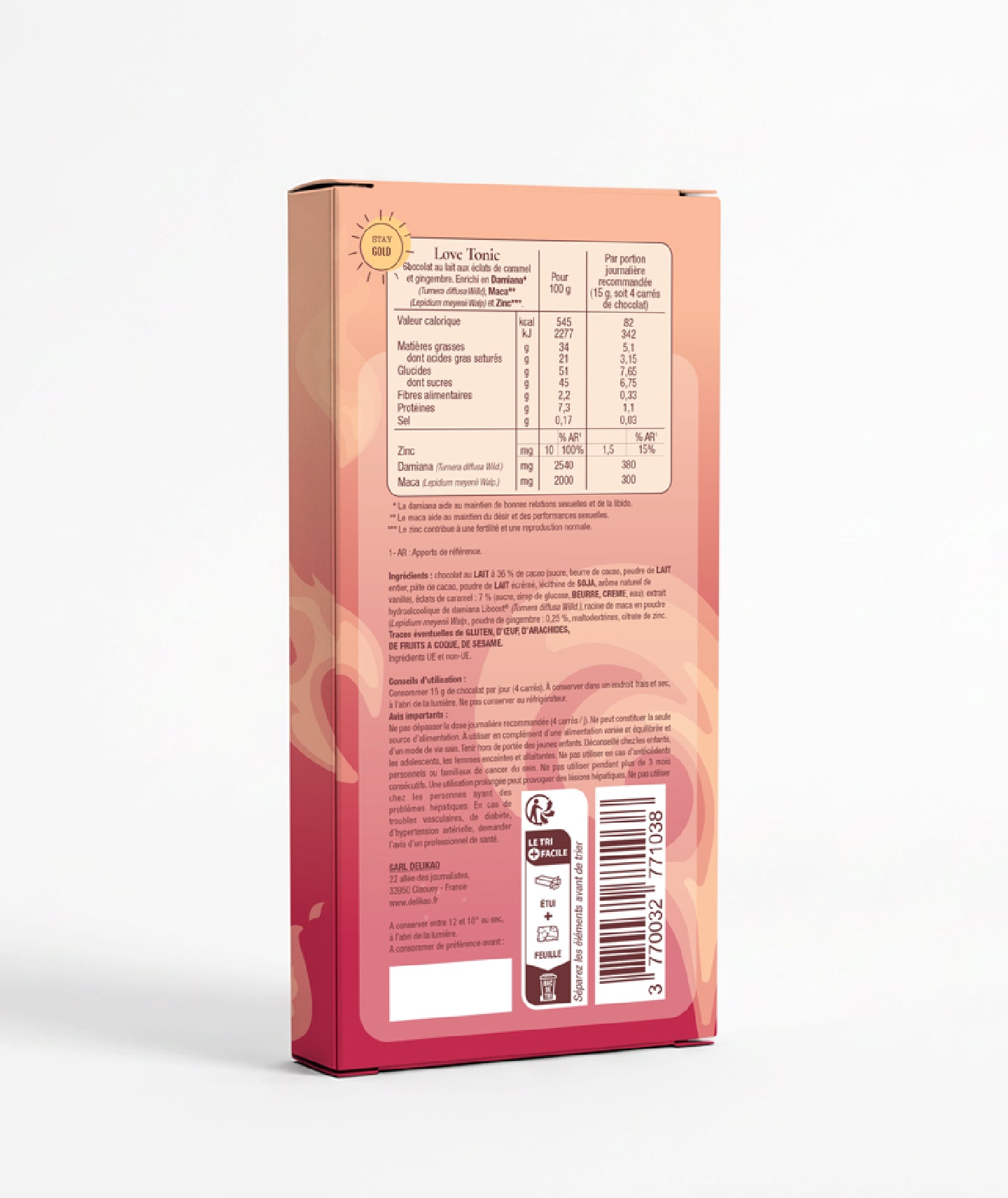 Tablette chocolat 36% caramel gingembre - Love Tonic