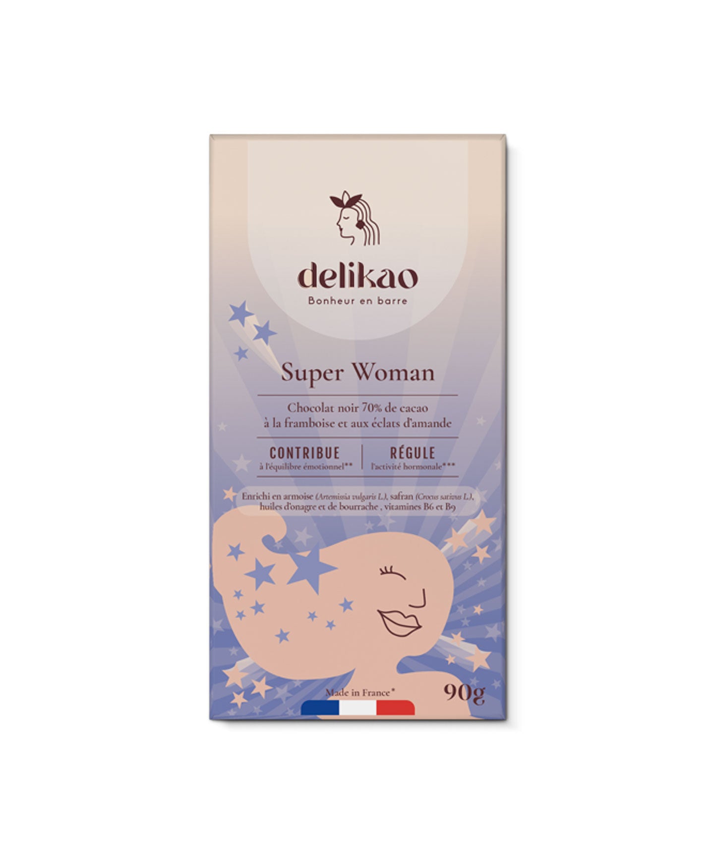 Tablette chocolat noir 70% à la framboise et aux éclats d'amande - Super Woman