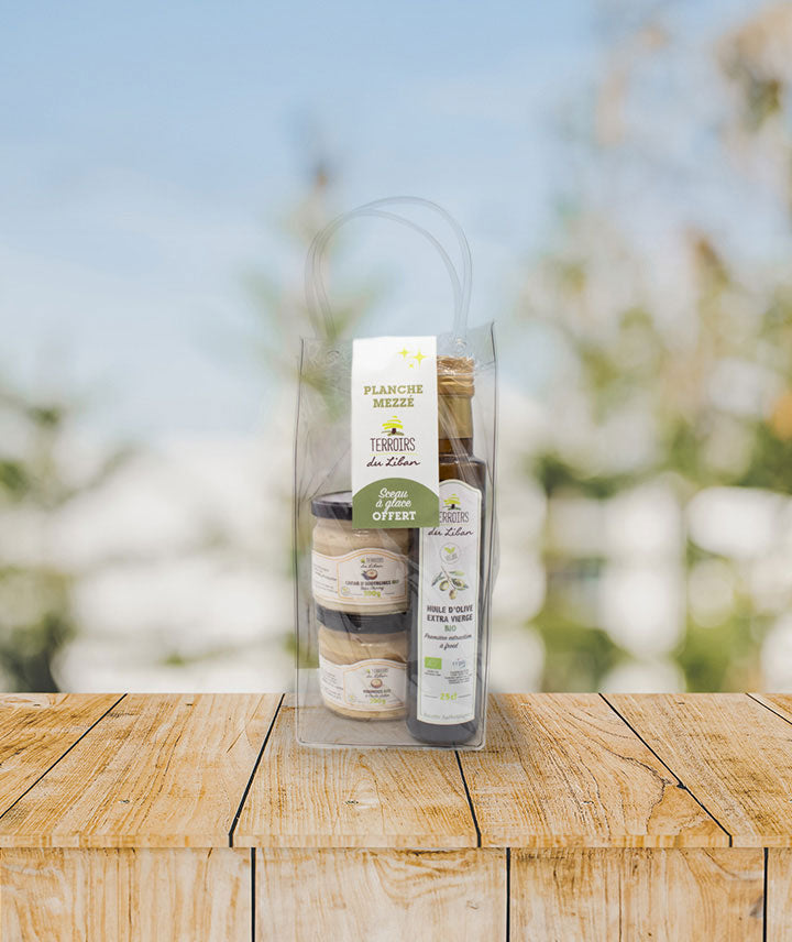 Coffret de houmous, caviar d'aubergine et huile d'olive - Bio