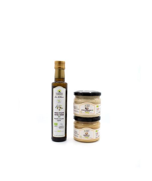 Coffret de houmous, caviar d'aubergine et huile d'olive - Bio