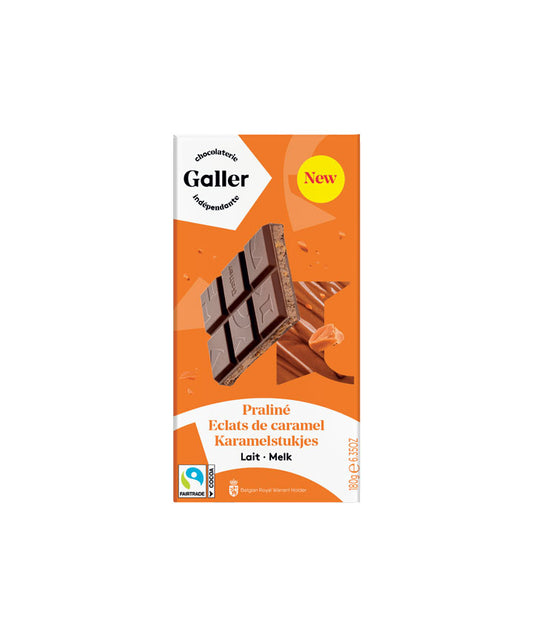 Tablette chocolat lait praliné et éclats de caramel
