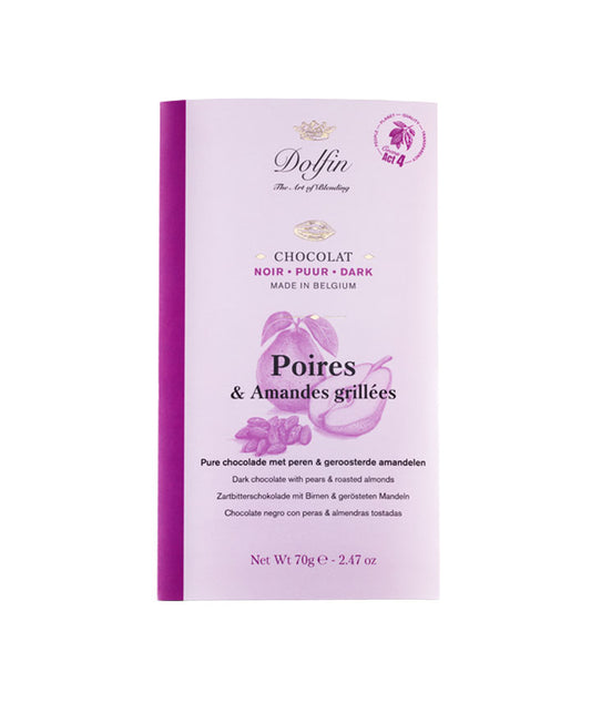 Tablette chocolat noir 60% poires et amandes grillées