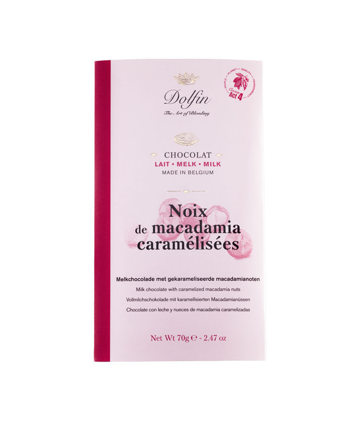 Tablette chocolat lait noix de macadamia caramélisées