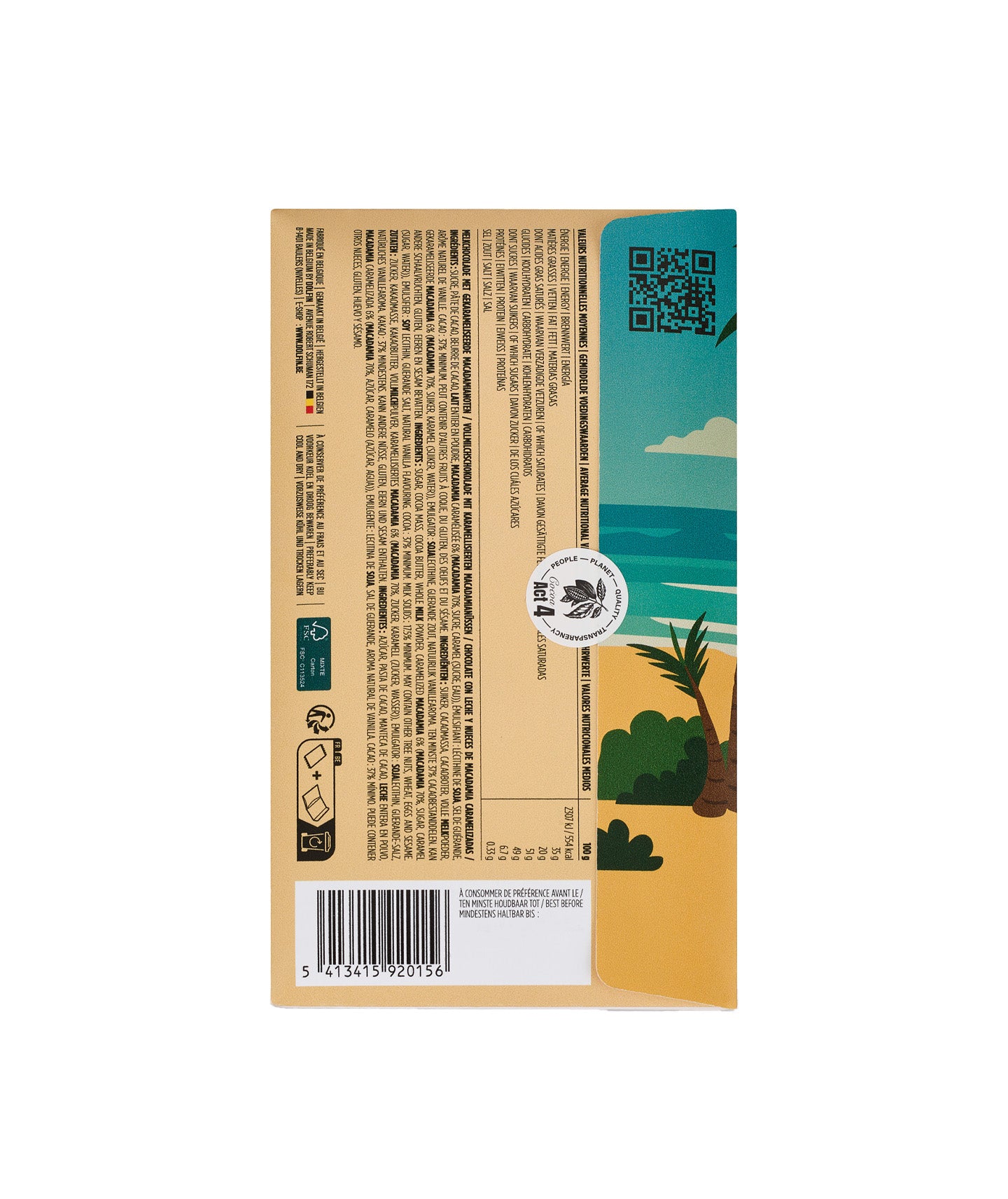 Tablette chocolat au lait 37% au noix de macadamia caramélisées