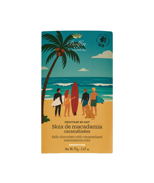 Tablette chocolat au lait 37% au noix de macadamia caramélisées