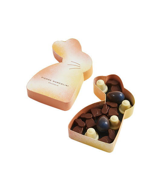Coffret en forme de lapin rempli de 14 chocolats