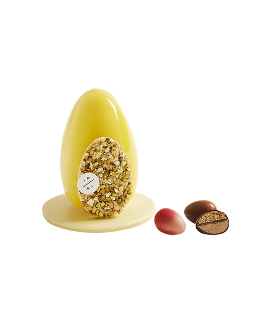 Oeuf de Pâques au chocolat blanc, fruits secs garnis d'oeufs pralinés - Petit format