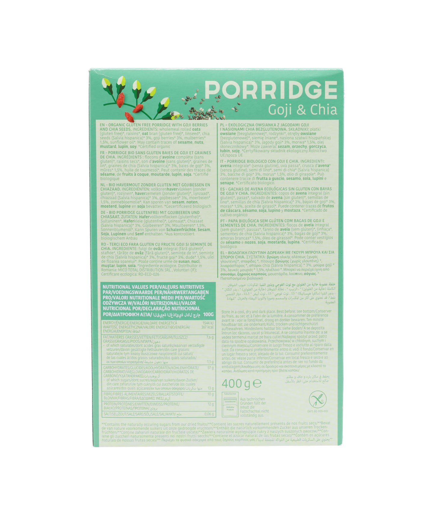 Porridge baies de goji, chia Sans gluten bio