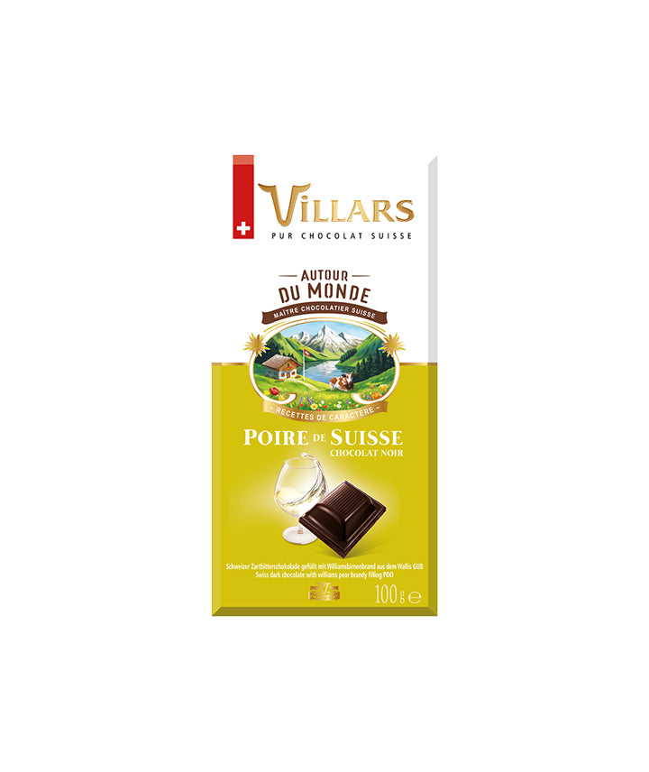 Tablette au chocolat noir et liqueur de poire Suisse