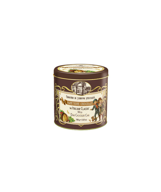 Mini panettone aux pépites de chocolat en boîte métal vintage - 100g