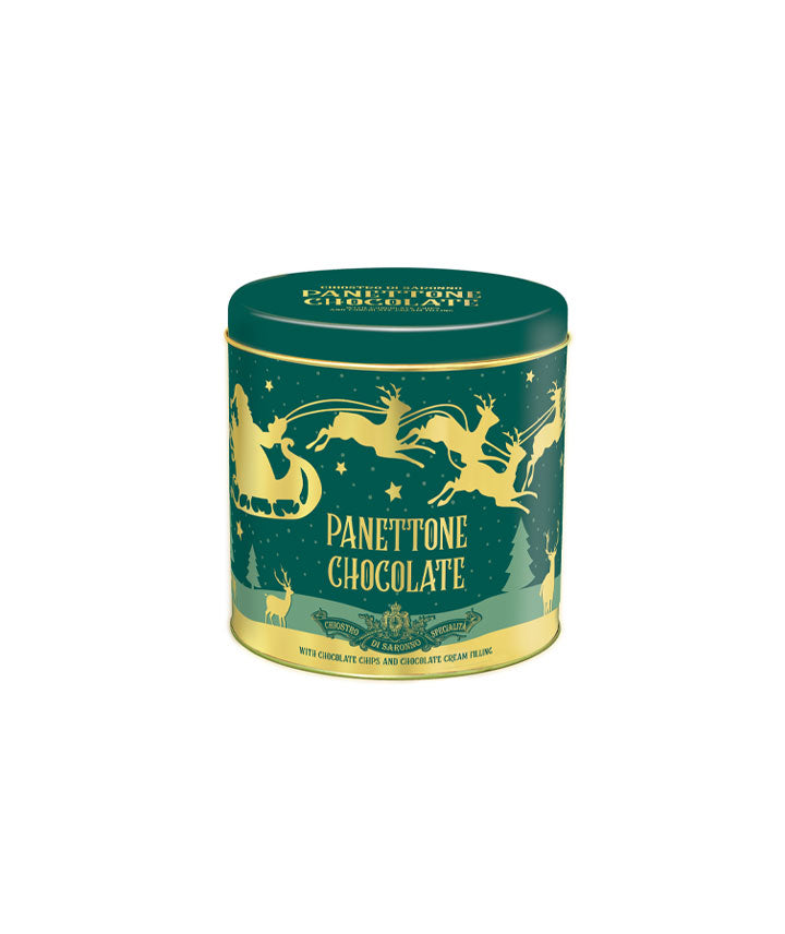 Panettone au chocolat en boîte métal dorée golden reindeer embossé - 750g
