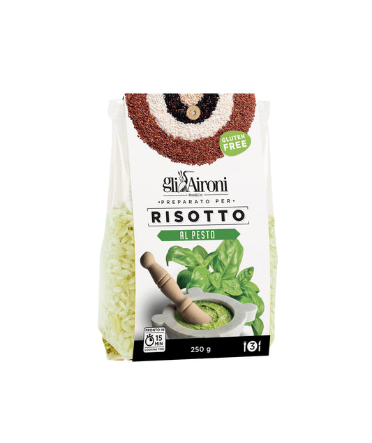 Préparation de risotto au pesto