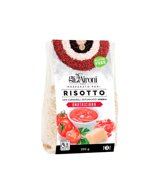 Préparation de risotto fumé à l'amatriciana