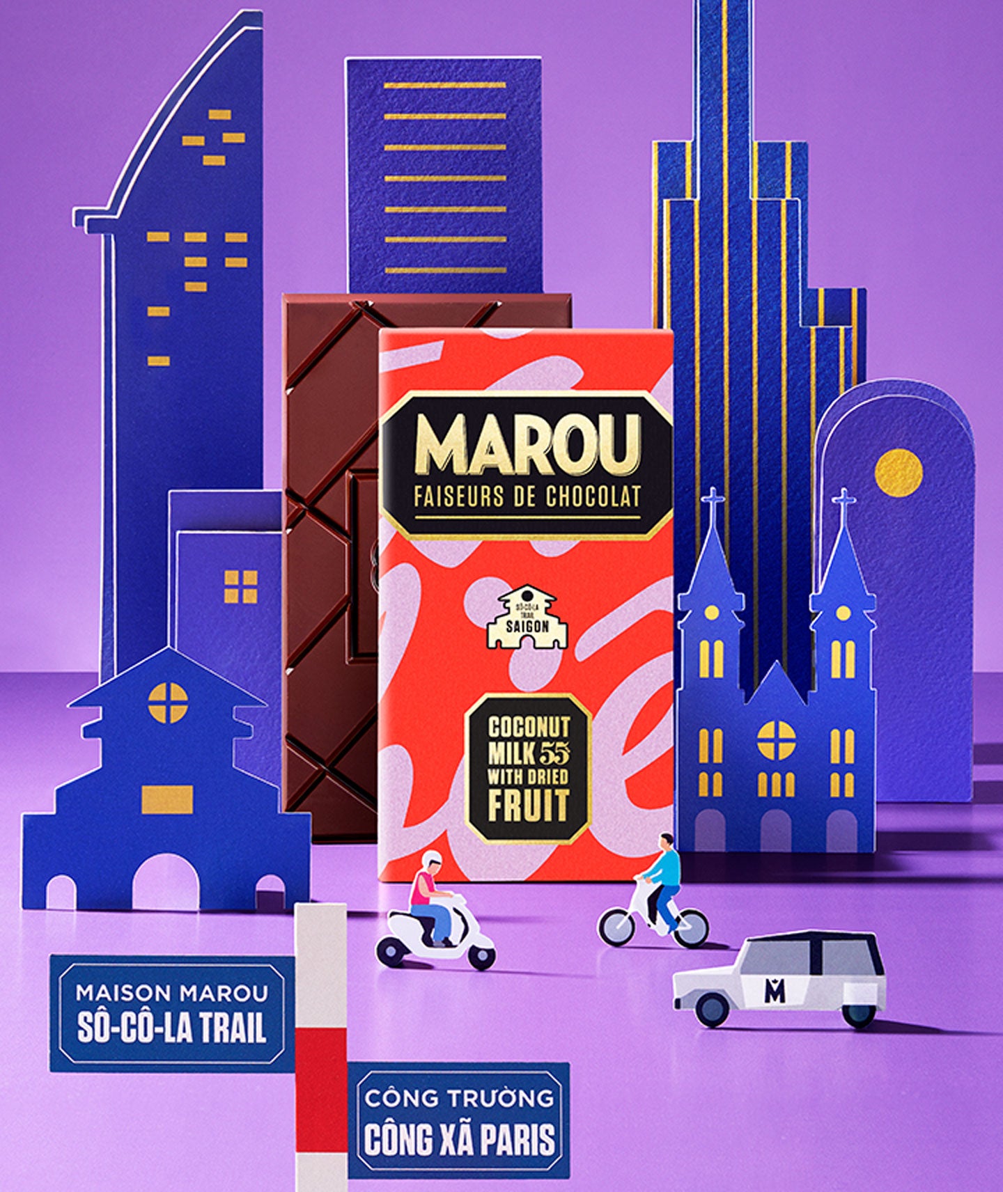 Tablette de chocolat au lait de coco 55% avec des fruits secs - Sài Gòn