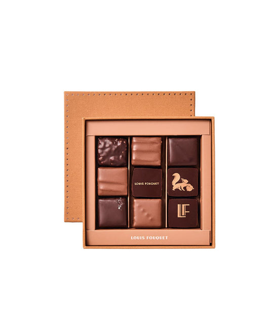 Boîte carrée de 9 chocolats assortis
